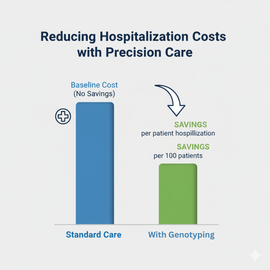Bar chart showing reduced hospitalization costs with precision care